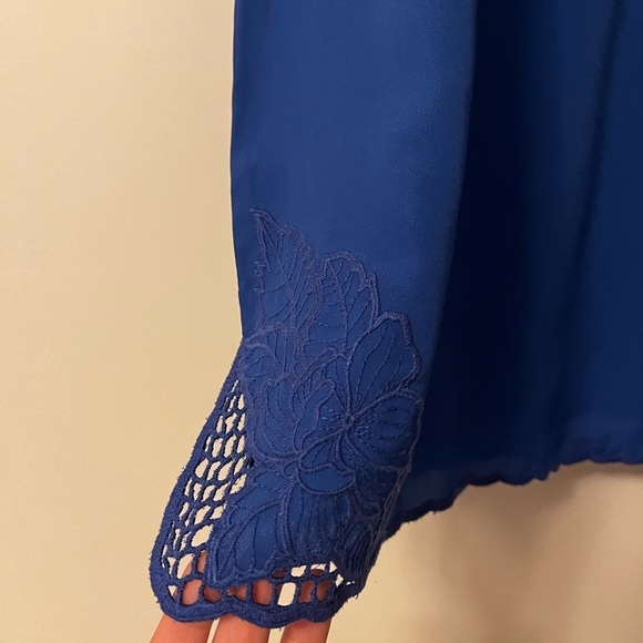 Vintage Cobalt Blue Crochet Trim Blouse - Picture 3 of 3